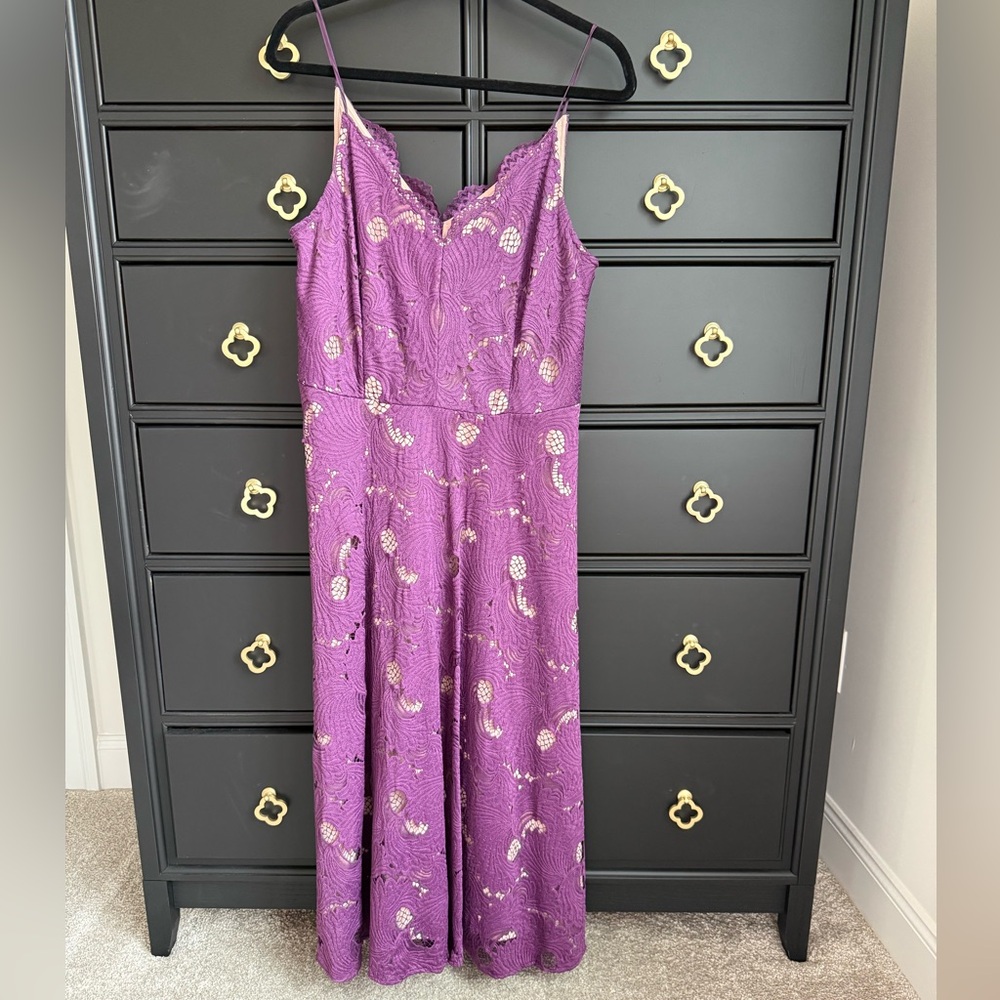 Moulinette Soeurs purple scalloped lace dress by Anthropologie, size 14